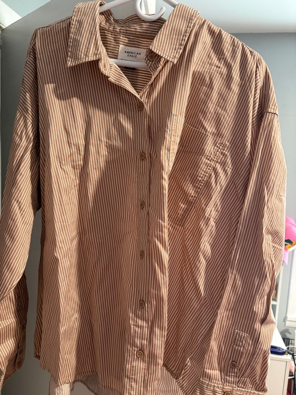 American Eagle Outfitters Brown Striped Button-Down Shirt